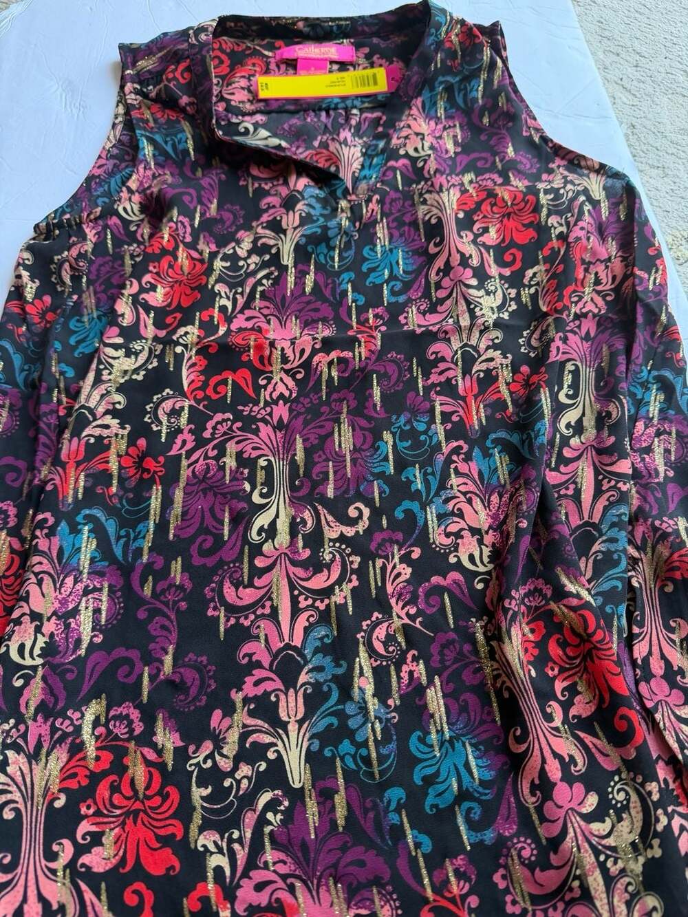 Catherine Catherine Malandrino Sleeveless V-Neck Metallic Paisley Print Blouse